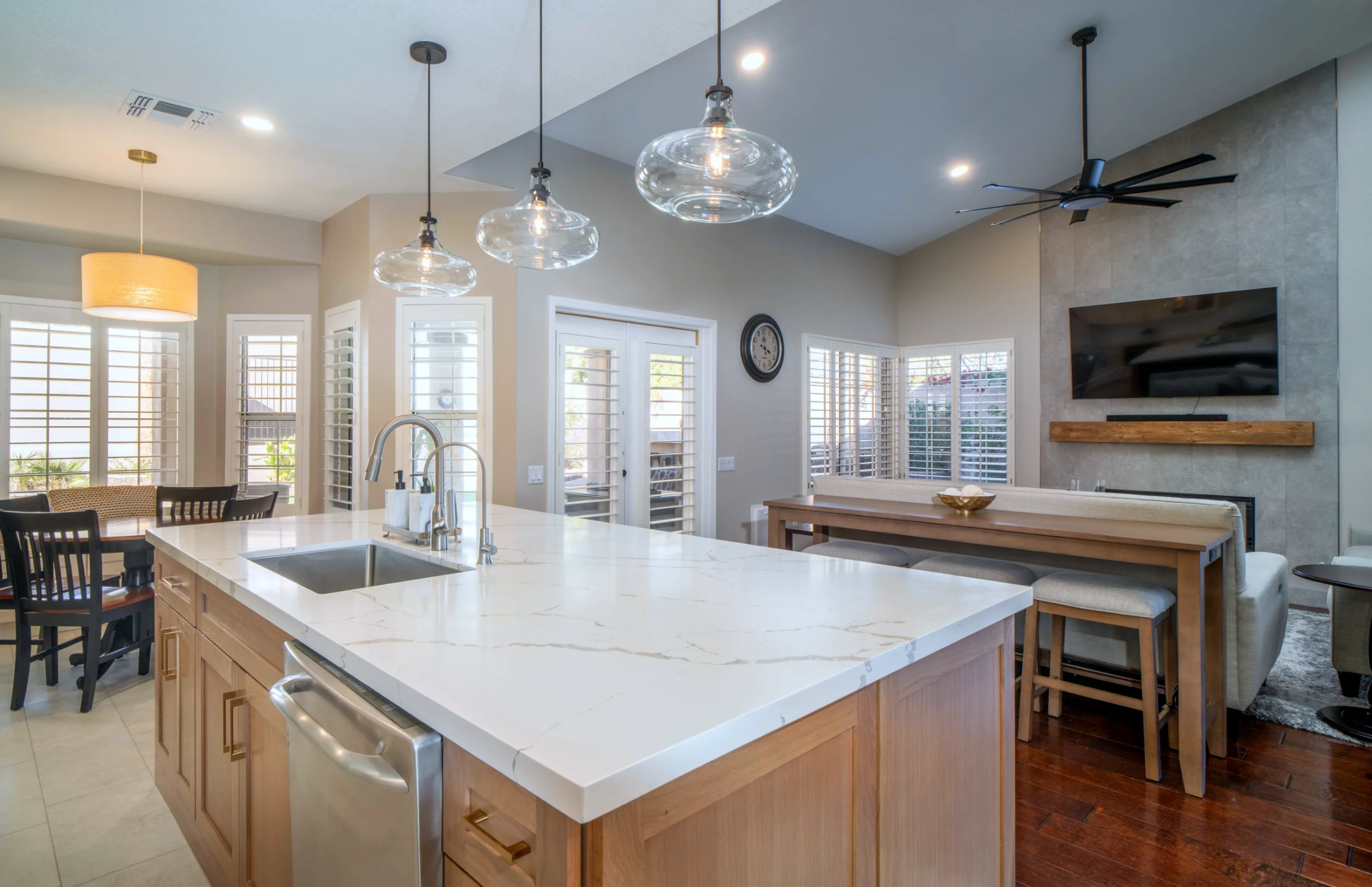 Large island with integrated cabinetry and sink